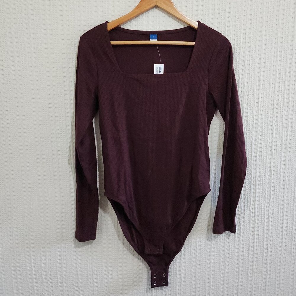 Old Navy Brown Ribbed Square Neck Long Sleeve Body Suit Women's Size Large - Picture 3 of 11